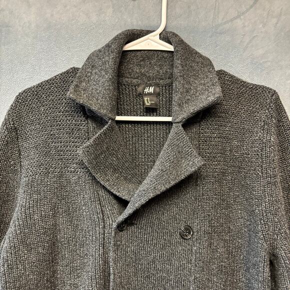 H&M Heavy Cable Knit Sweater Cardigan Double Breasted Preppy Fisherman Medium - Picture 13 of 13